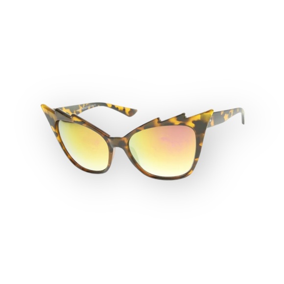 new Electra Pointed Mod Cat Eye Sunglasses 𖤐 Pink Yellow Flash Mirror Lens 𖤐 - Picture 3 of 15